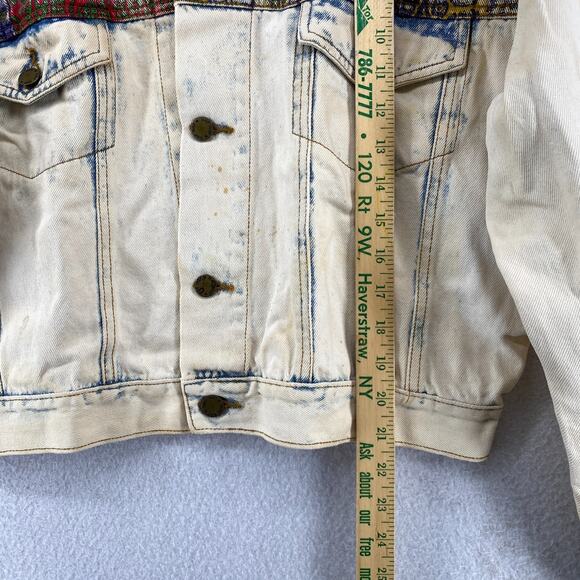 NAF NAF Jacket Mens S Bandana Patchwork Trucker Acid Washed Denim Blue VTG - Picture 15 of 16